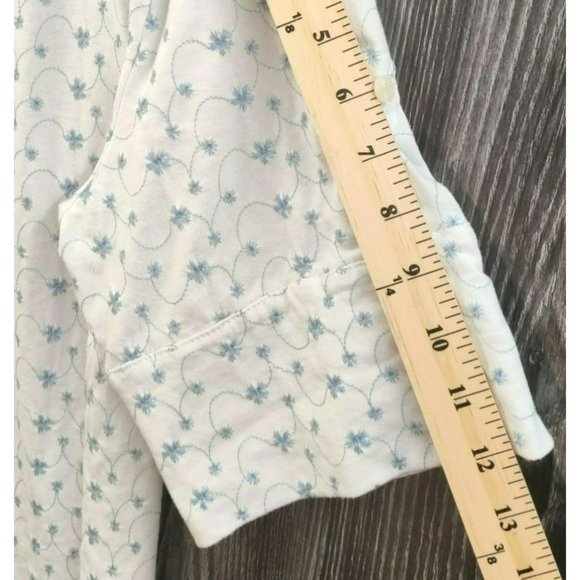 Cathy Daniels Women's Large Button Down Roll Tab Sleeve Blue White Micro Floral - Picture 8 of 10